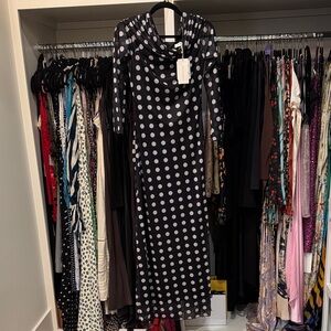 Commense Black and White Polka Dot Long Sleeve Dress